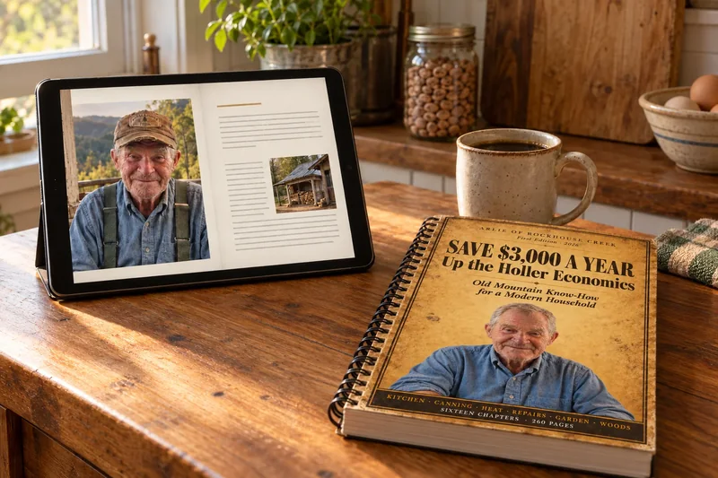 The manual displayed on a tablet beside a printed copy on a kitchen counter.